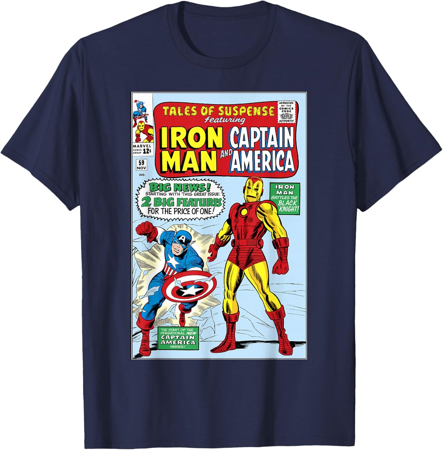 Marvel Iron Man And Captain America Comic Cover T-Shirt - T-Shirt | Navy