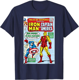 Marvel Iron Man And Captain America Comic Cover T-Shirt - T-Shirt | Navy