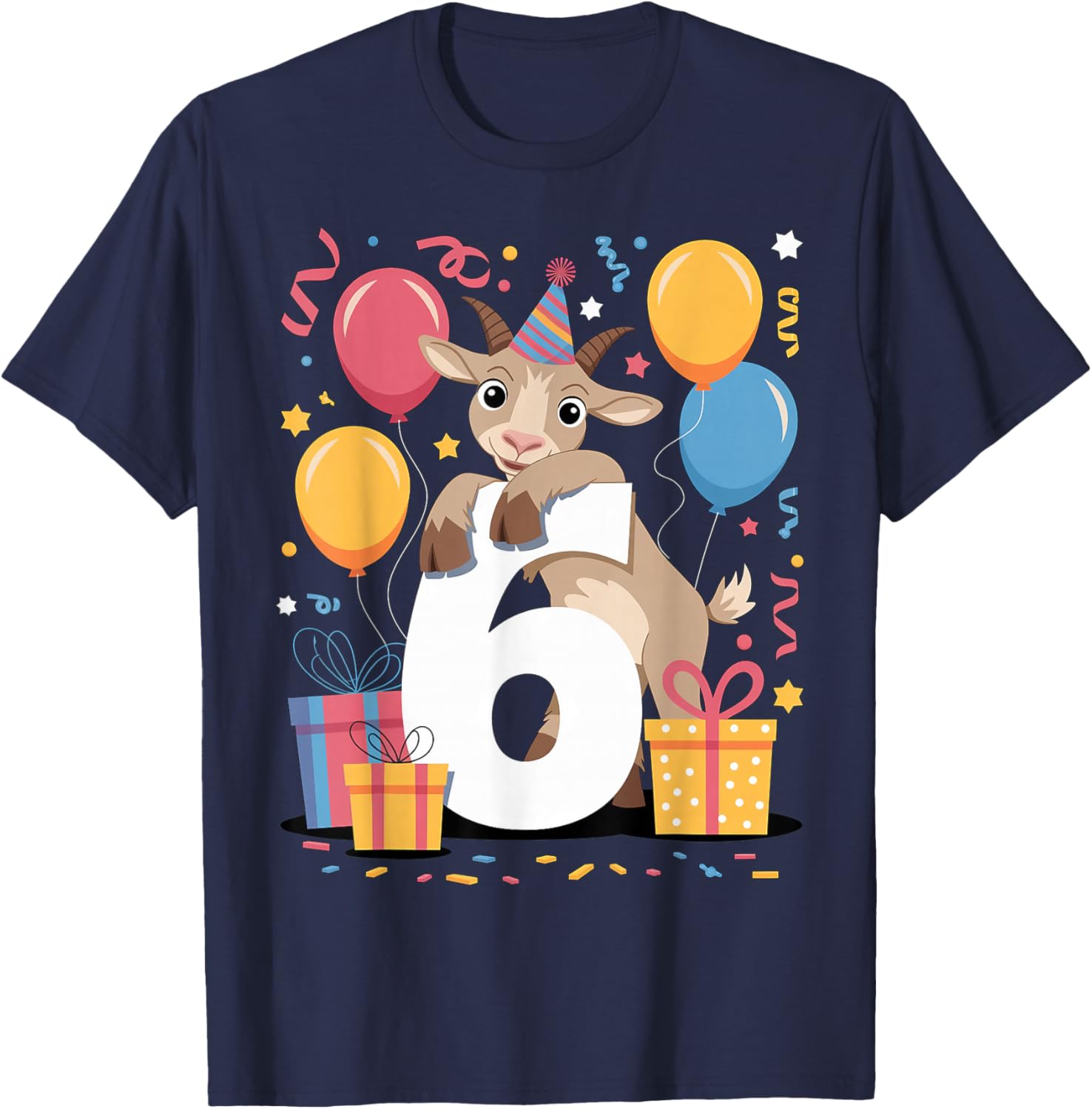 Goat 6th Birthday for Boy Girl 6 Years Old Sixth Goat T-Shirt - T-Shirt | Navy