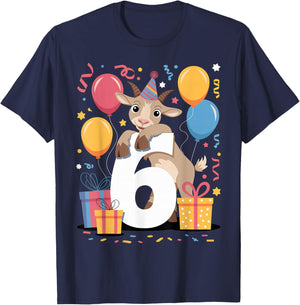 Goat 6th Birthday for Boy Girl 6 Years Old Sixth Goat T-Shirt - T-Shirt | Navy