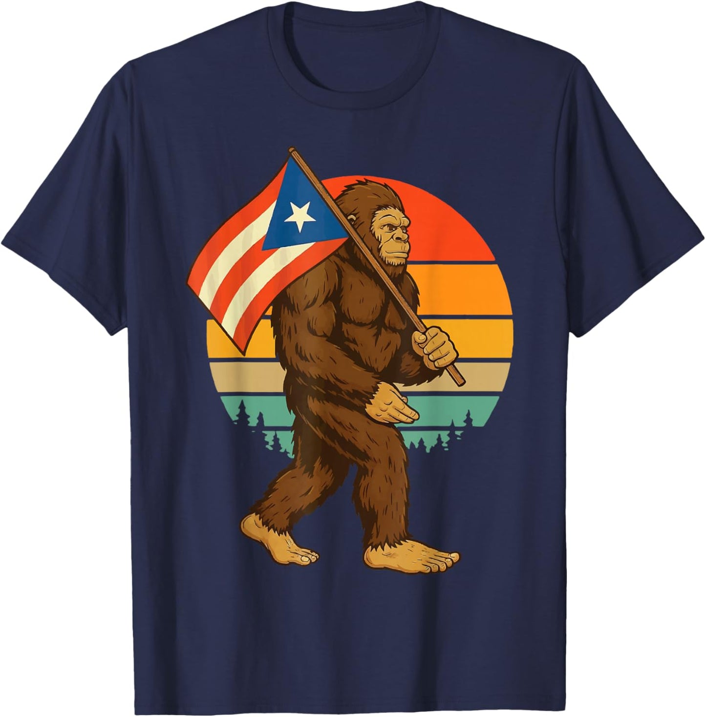 Bigfoot Puerto Rico Flag Retro Boricua T-Shirt - T-Shirt | Navy