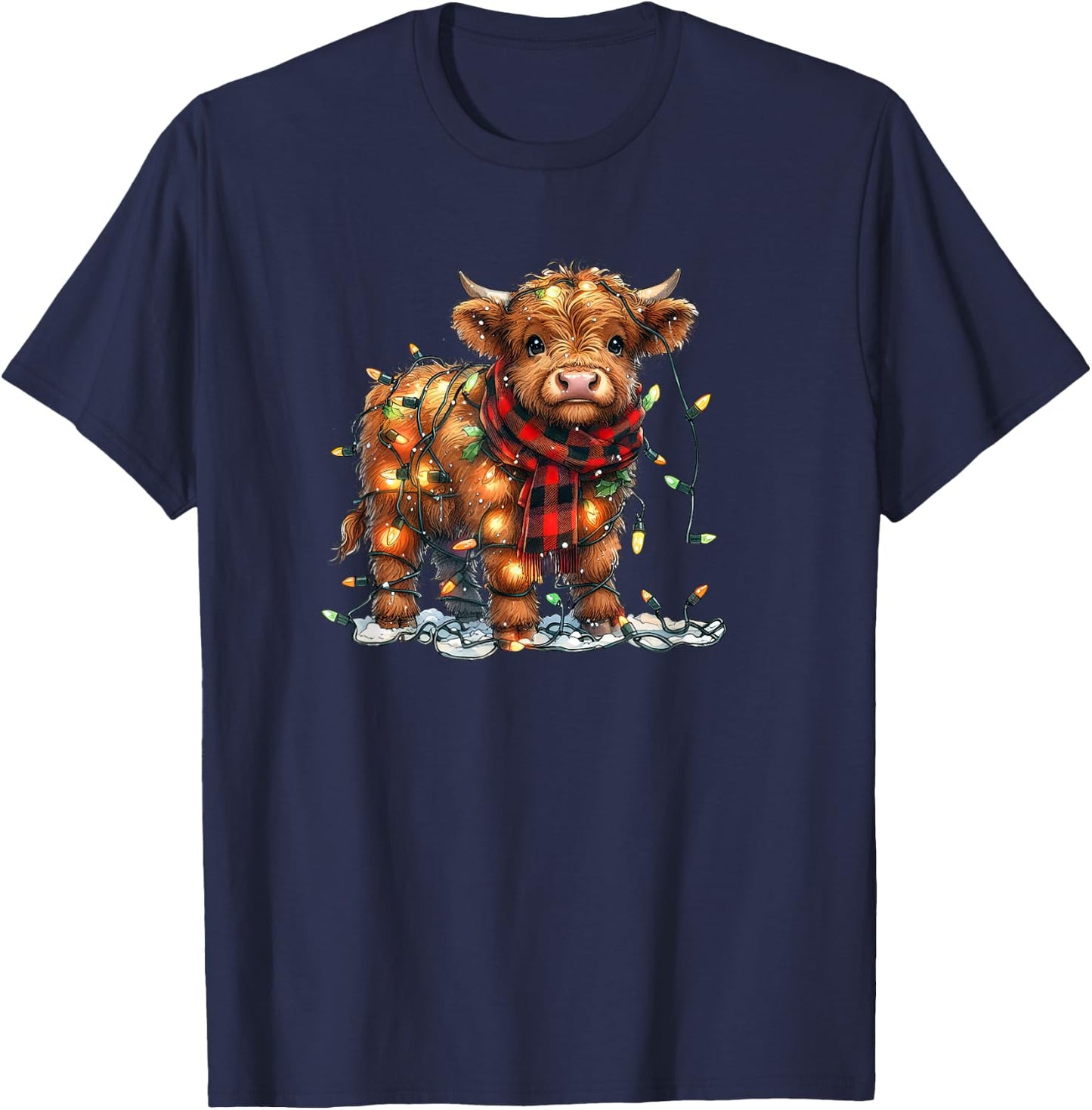 Highland Cow Christmas Xmas Santa Baby Wooly Farm Animal Kid T-Shirt - T-Shirt | Navy