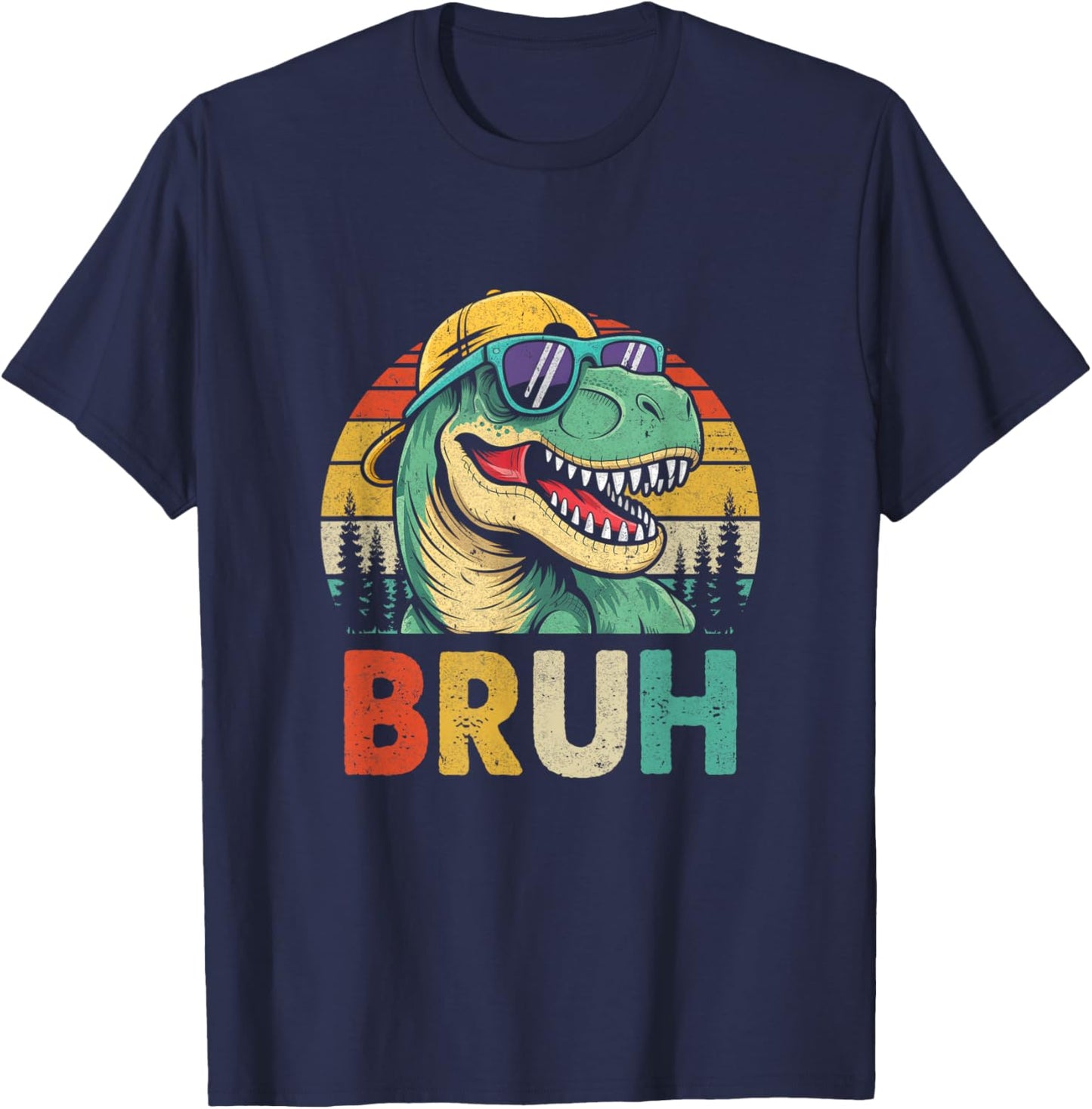 Retro Cool Dino Bruh Meme Funny Dinosaur T-Rex Vintage T-Shirt - T-Shirt | Navy