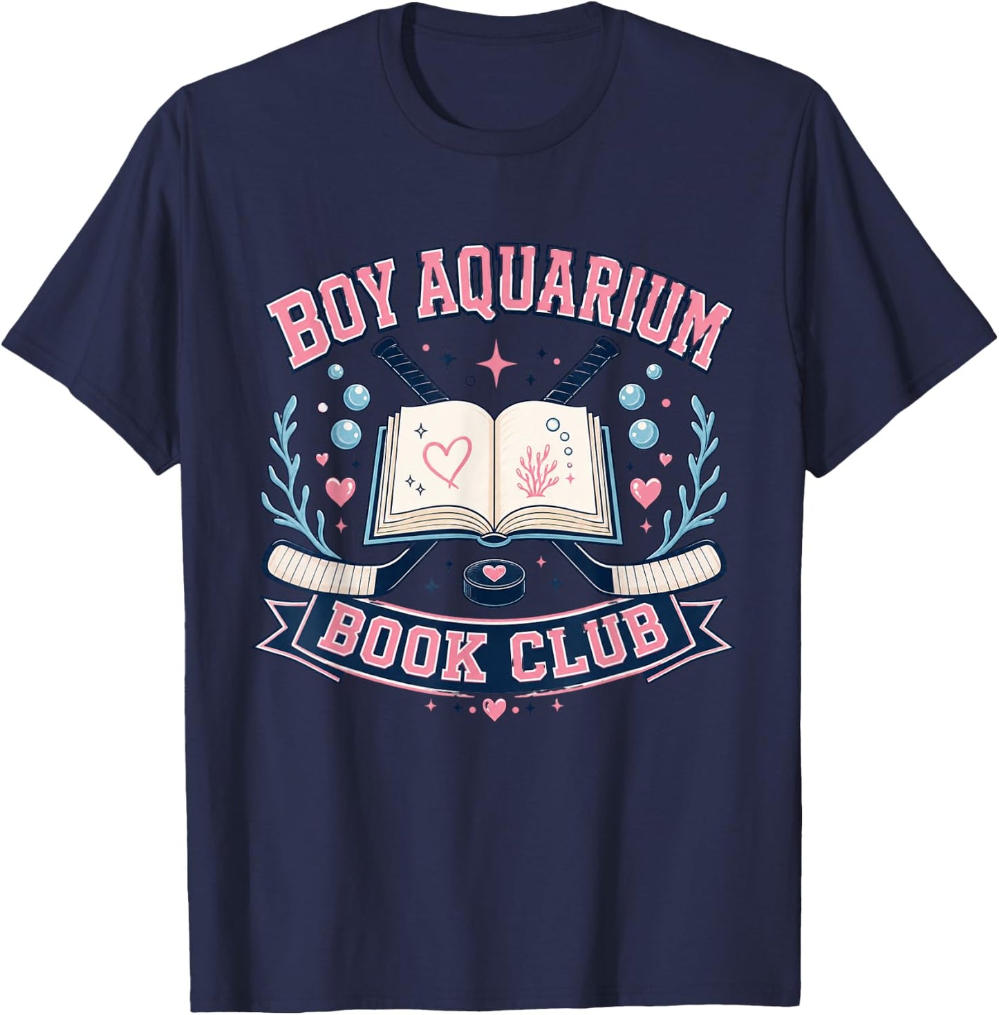 Boy Aquarium Book Club Hockey Romance Reader Aesthetic Vibes T-Shirt - T-Shirt | Navy