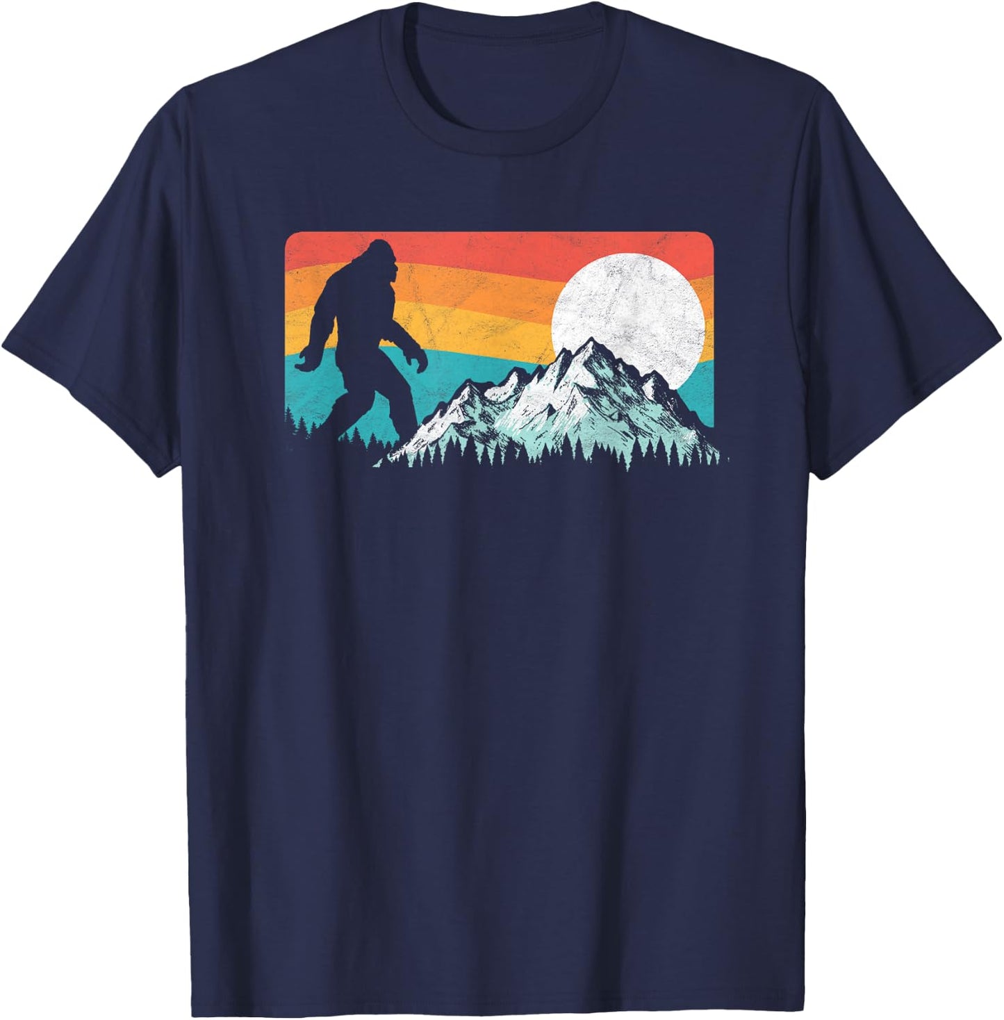 Retro Bigfoot Silhouette Rocky Mountains Eighties Outdoor T-Shirt - T-Shirt | Navy