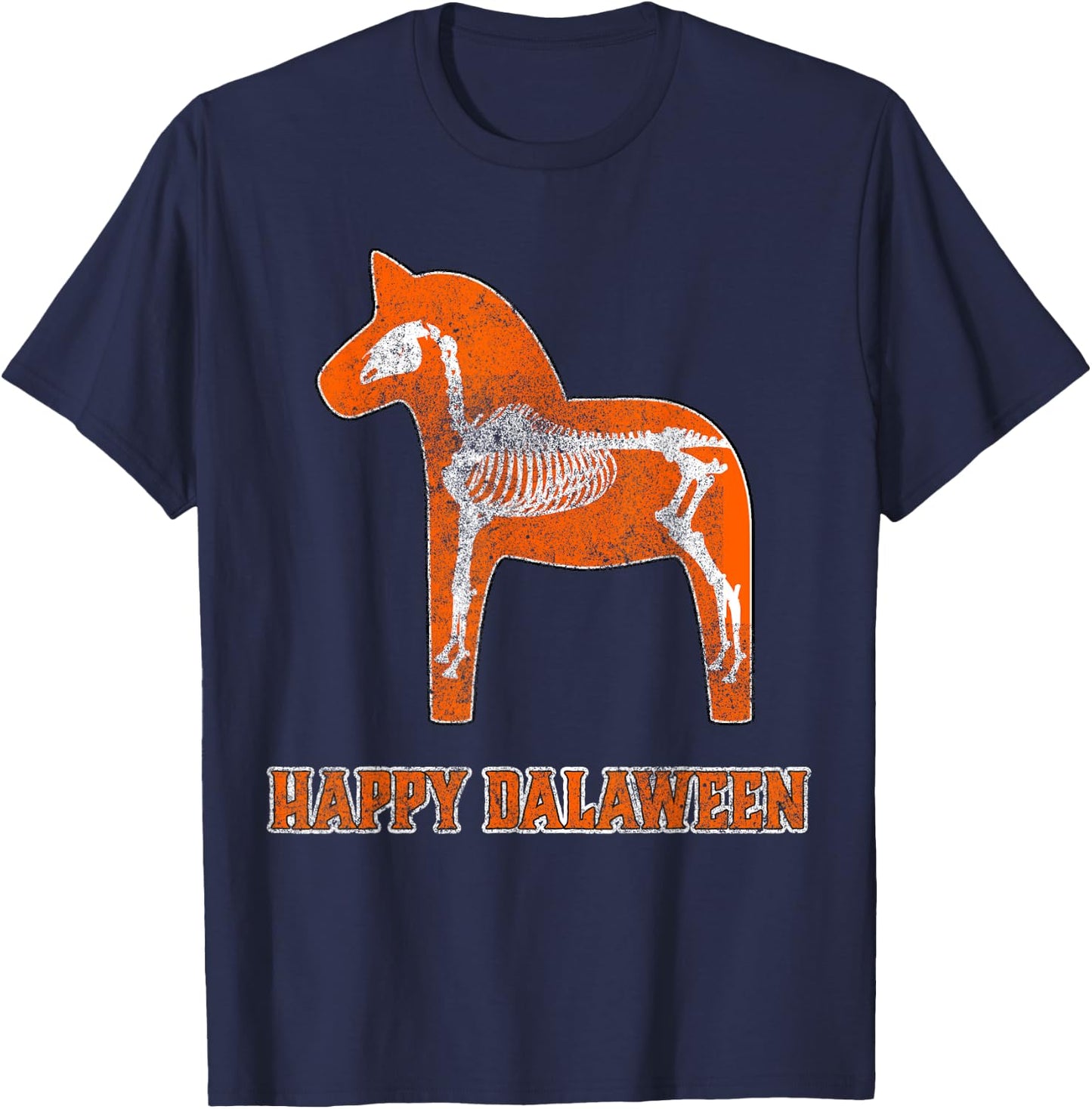 Swedish Halloween Happy Dalaween Scary Dala Horse Skeleton T-Shirt - T-Shirt | Navy