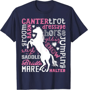 Horse Typography Word Art Girls Horseback Riding Equestrian T-Shirt - T-Shirt | Navy