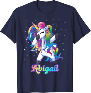 ABIGAIL Name Personalized Custom Rainbow Unicorn Dabbing T-Shirt - T-Shirt | Navy