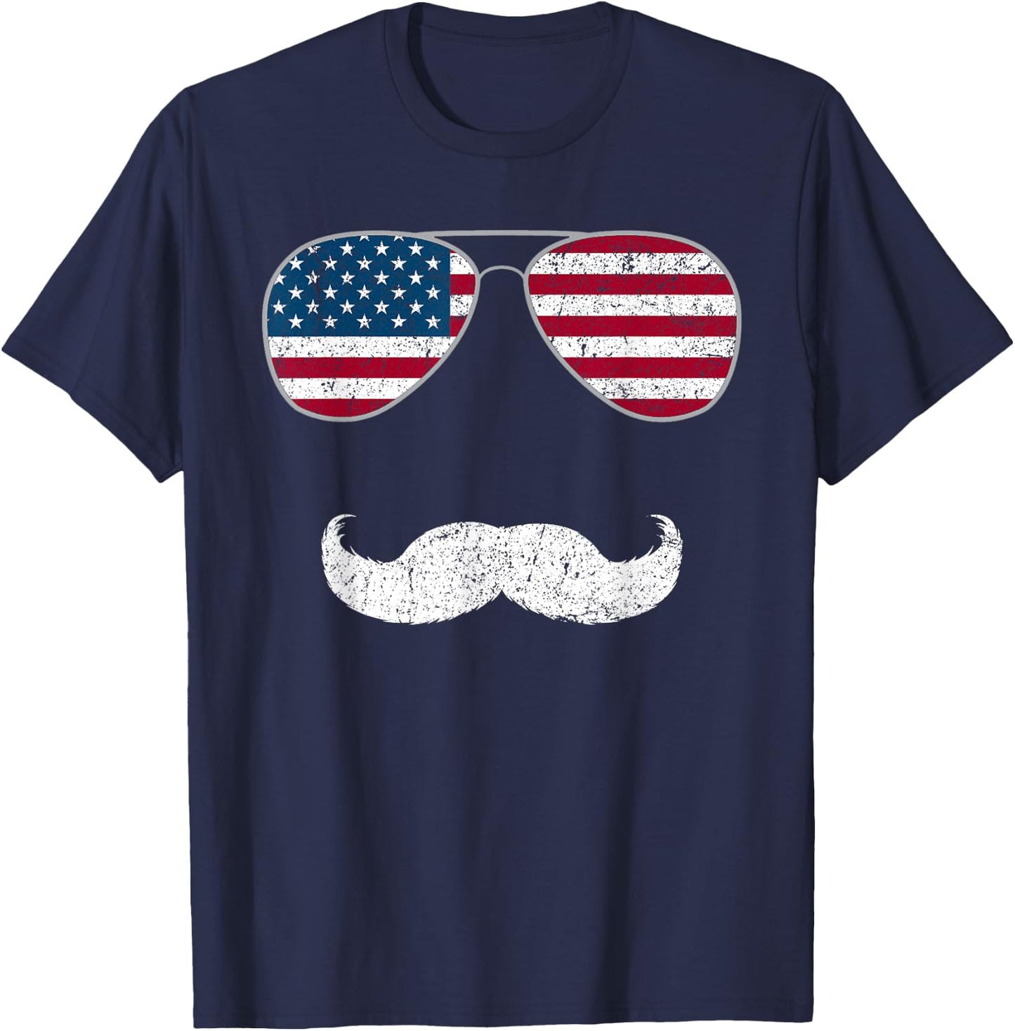 American Flag Sunglasses Mustache Novelty T-Shirt - T-Shirt | Navy