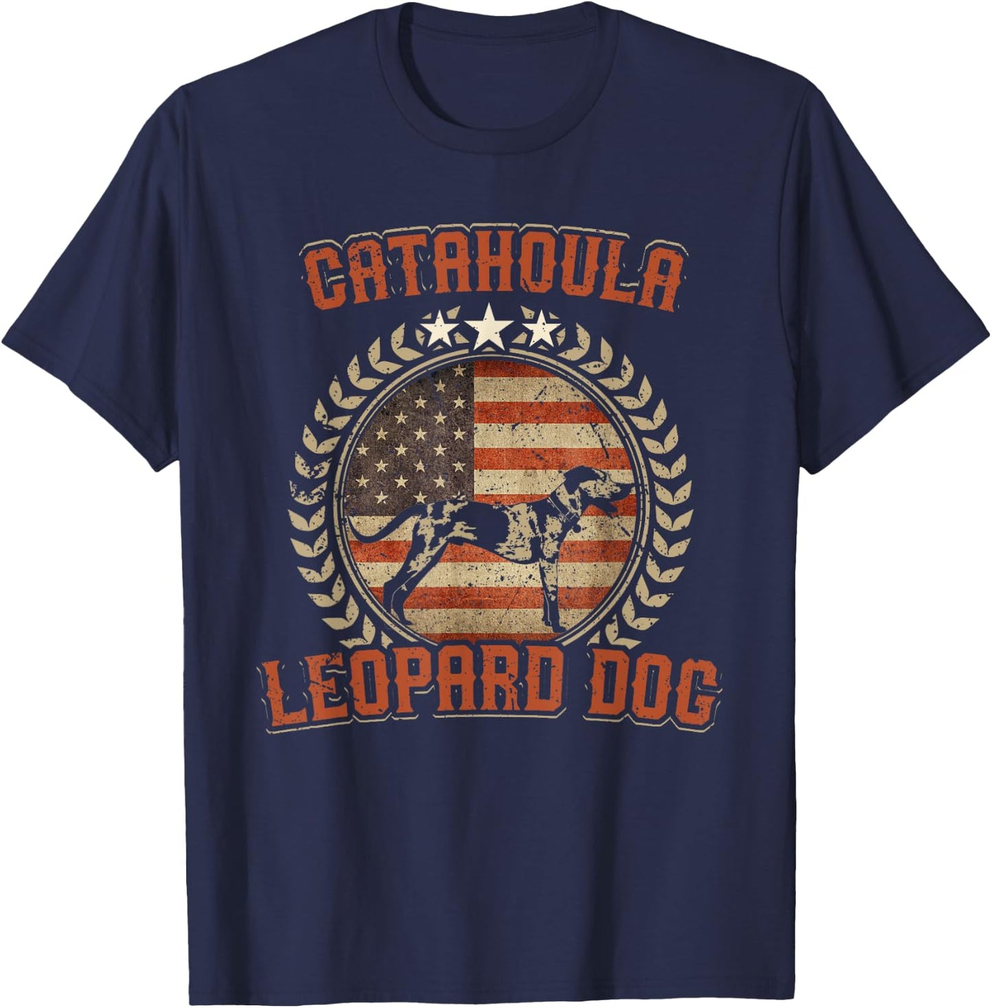 Catahoula Leopard Dog American Flag Shirt USA Dog Lover Gift T-Shirt - T-Shirt | Navy