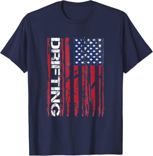 Vintage American Flag Car Racing Drifting T-Shirt - T-Shirt | Navy