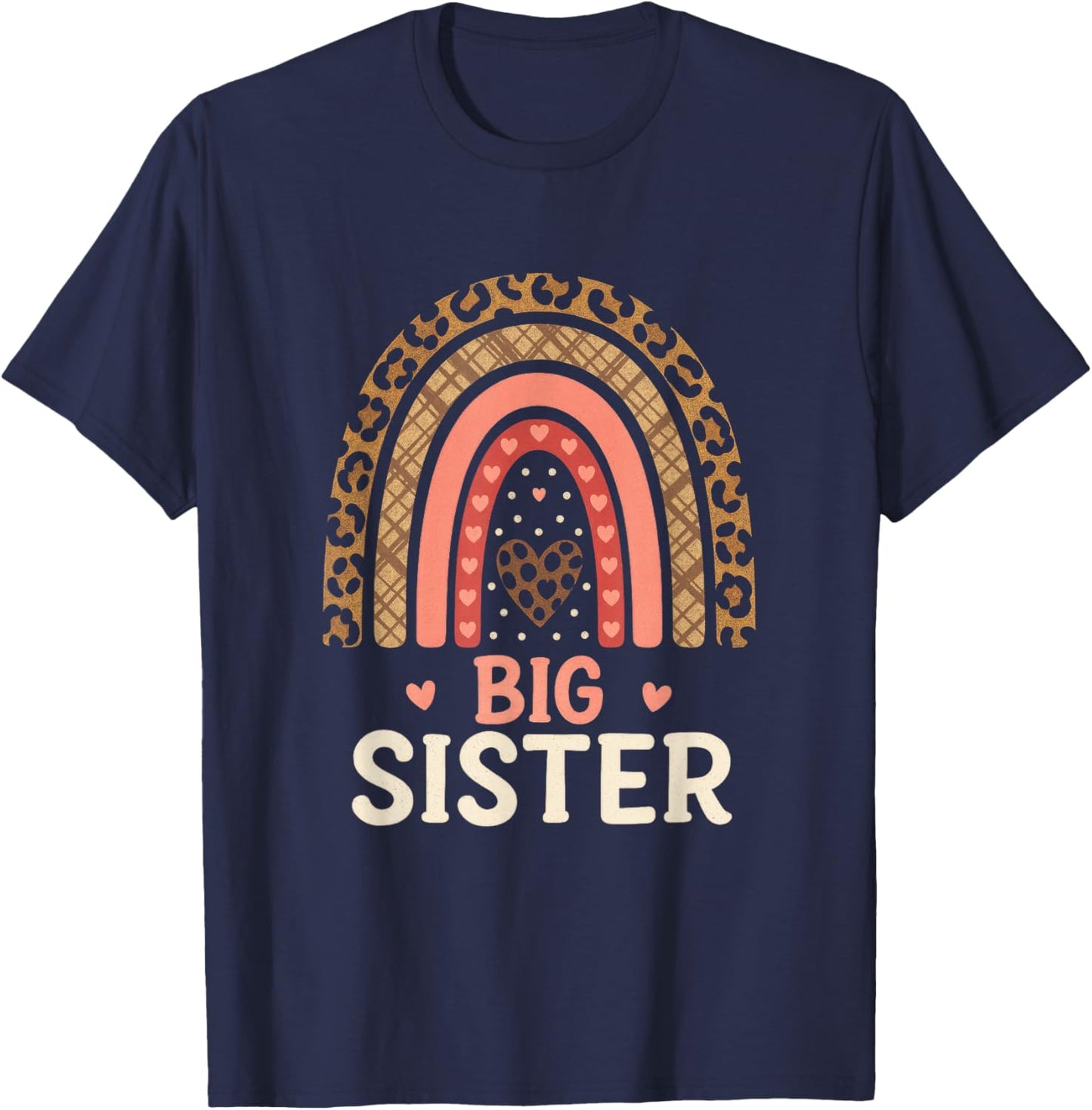 Big Sister - Rainbow Leopard Announcement T-Shirt - T-Shirt | Navy