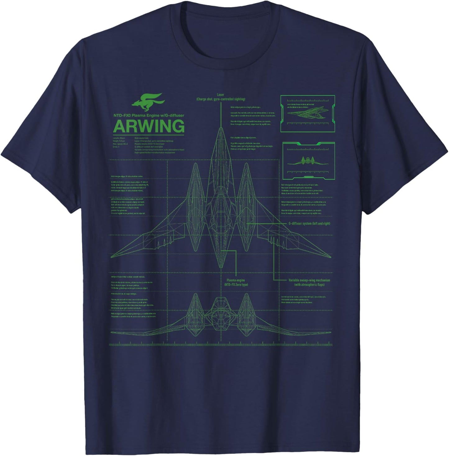 Nintendo Star Fox Zero Arwing Schematics Poster T-Shirt - T-Shirt | Navy