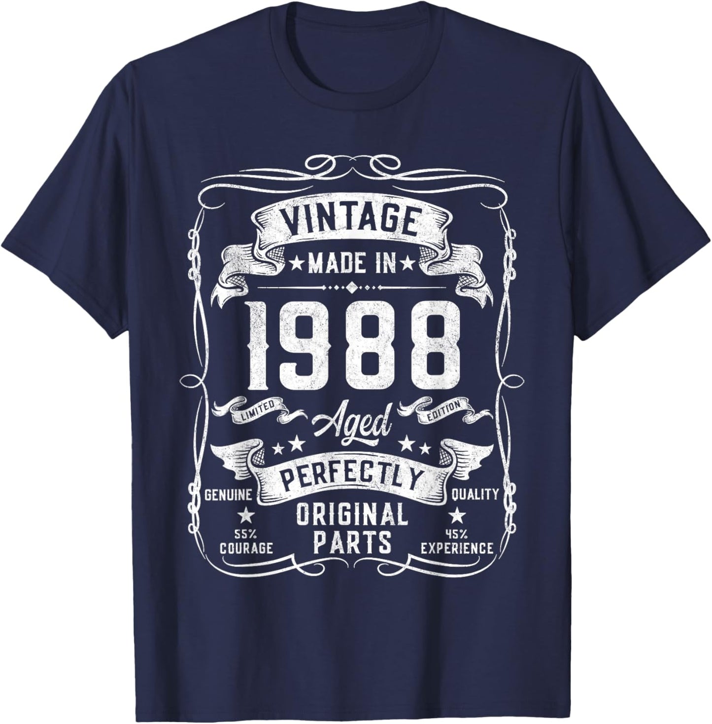 37th Birthday Gifts 37yr 37 Years Old Vintage 1988 T-Shirt - T-Shirt | Navy