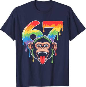 67 Monkey Meme Funny Six Seven Alpha Slang T-Shirt - T-Shirt | Navy