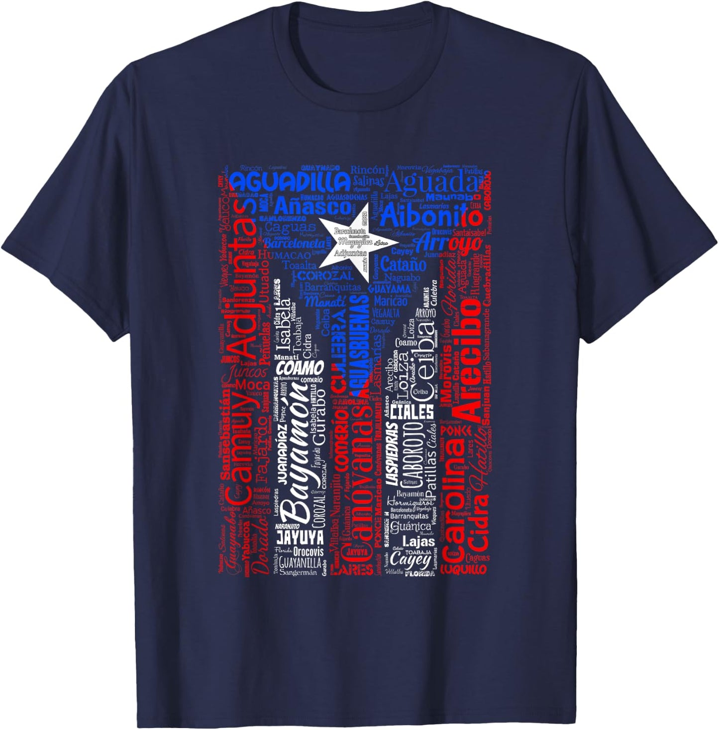 Puerto Rican Flag Shirt with Towns and Cities of Puerto Rico T-Shirt - T-Shirt | Navy