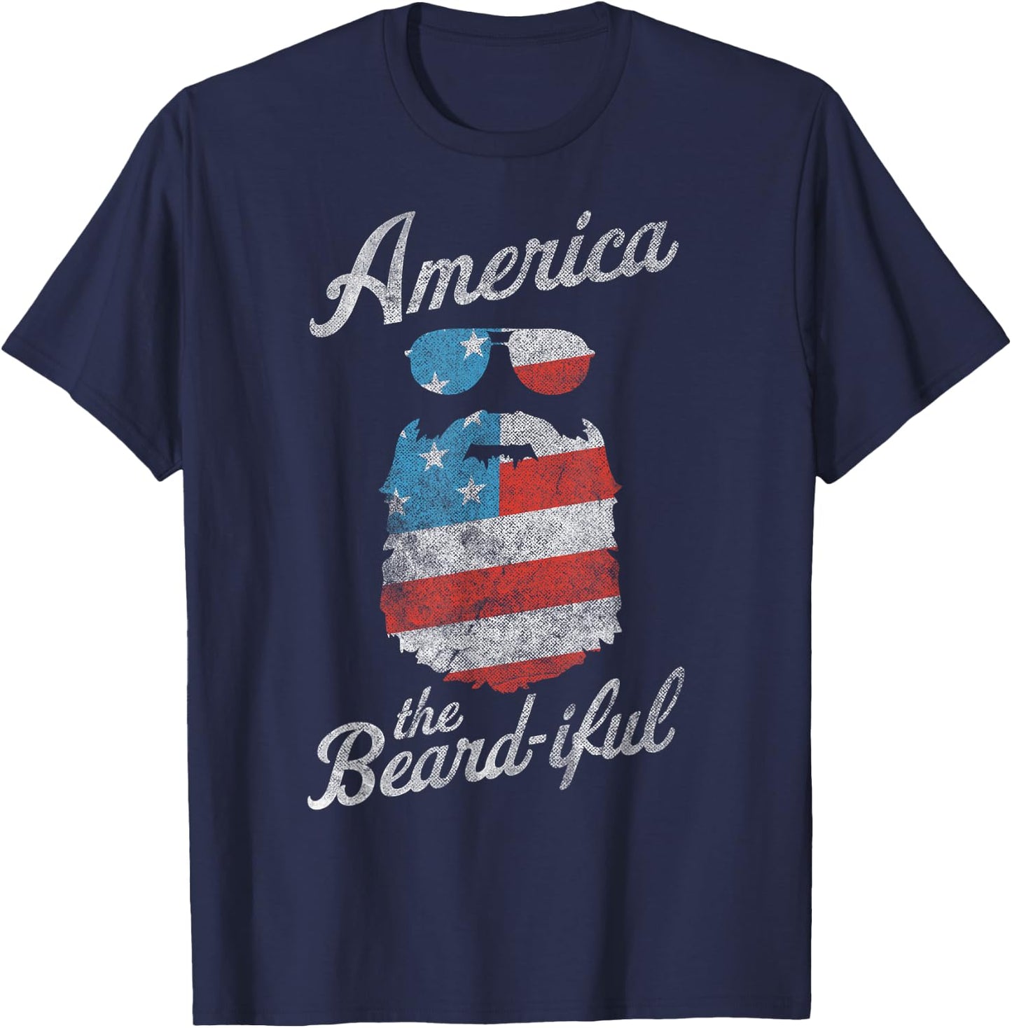 Patriotic American Flag Beard Shirt America The Beard-iful T-Shirt - T-Shirt | Navy
