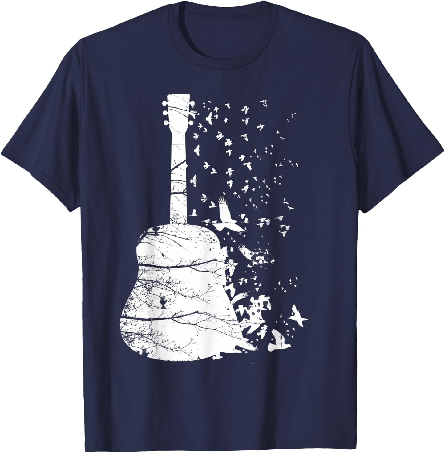Fantastic Nature Guitar with Flying Birds T-Shirt - T-Shirt | Navy