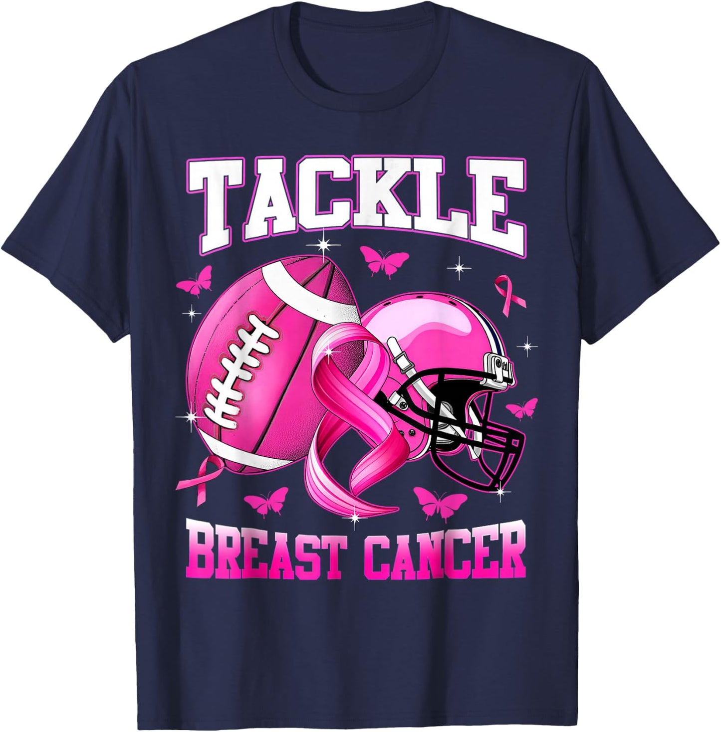 Tackle Breast Cancer Awareness American Football T-Shirt - T-Shirt | Navy