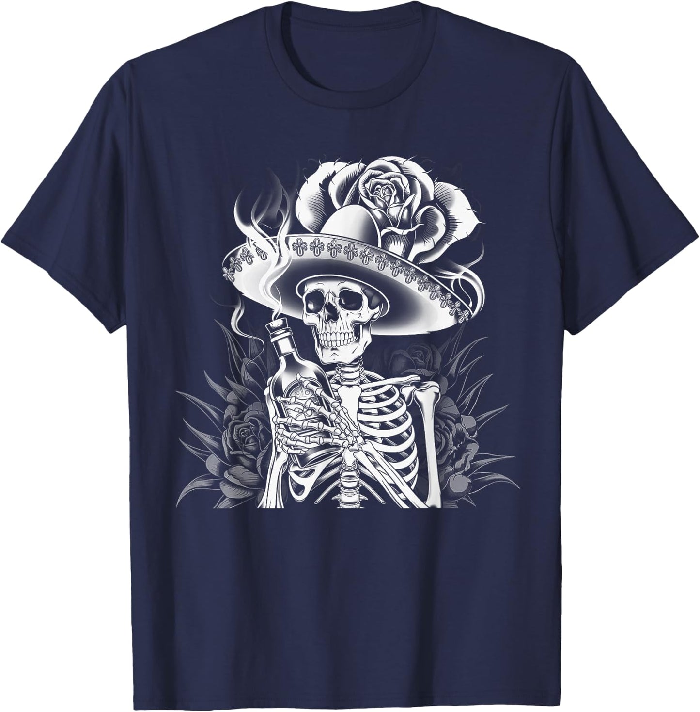 Mexico Vintage Skeleton Tequila Dia De Los Muertos Mexican T-Shirt - T-Shirt | Navy