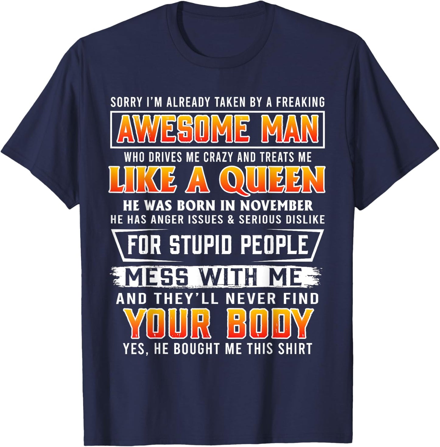 Sorry I'm Already Taken By A November Awesome Man T-Shirt - T-Shirt | Navy