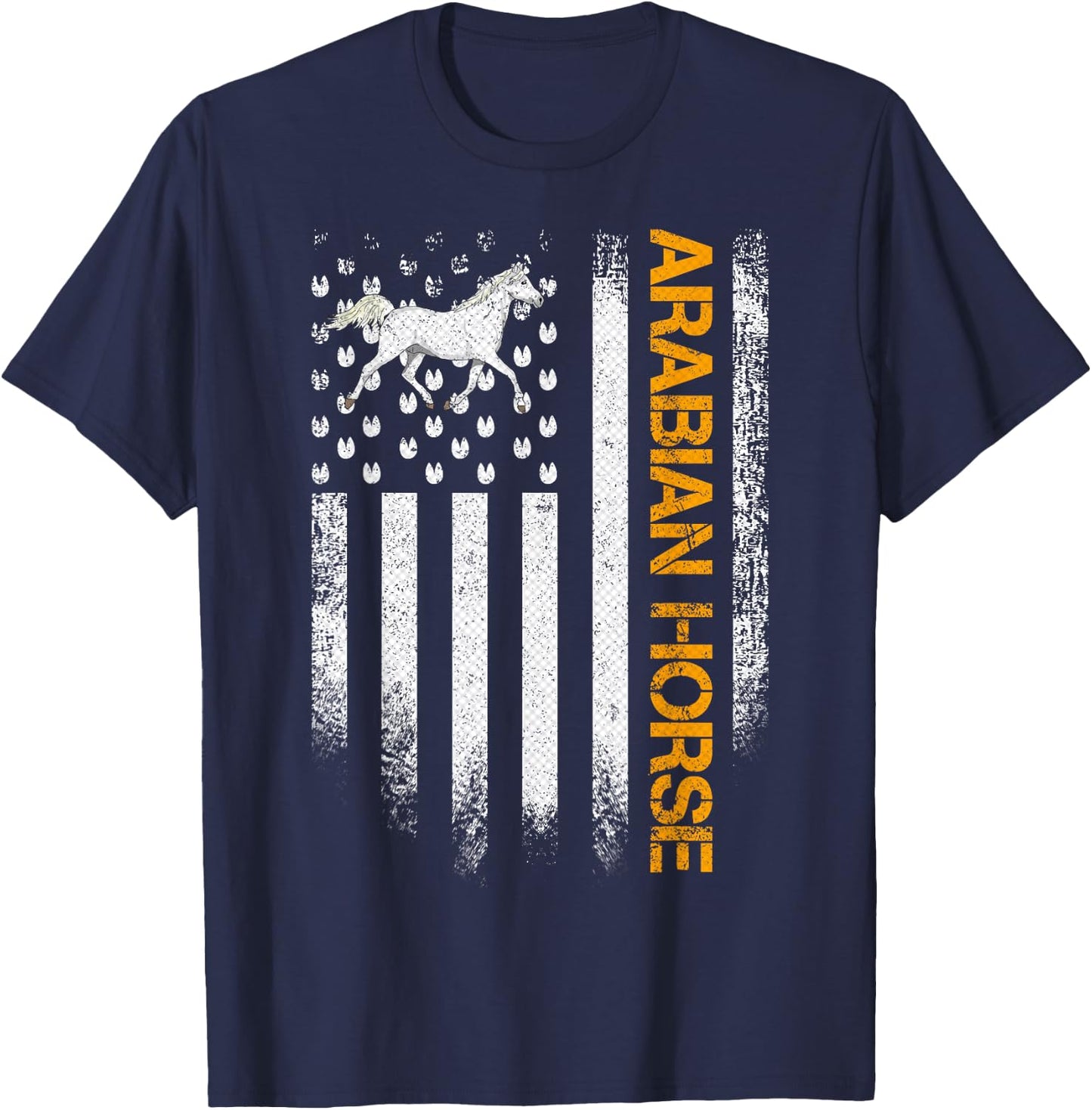 Vintage USA American Flag Arabian Funny Horse Riders Lover T-Shirt - T-Shirt | Navy