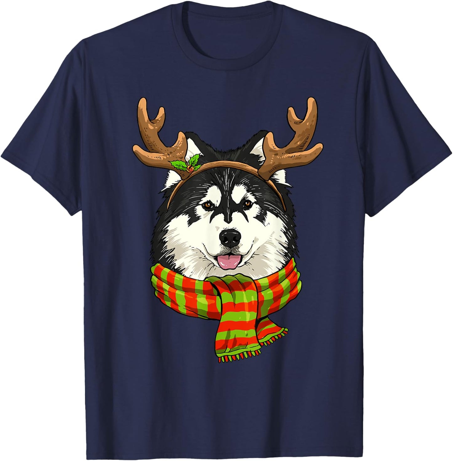 Alaskan Malamute Reindeer Christmas Shirt Xmas Pet Dog Lover T-Shirt - T-Shirt | Navy