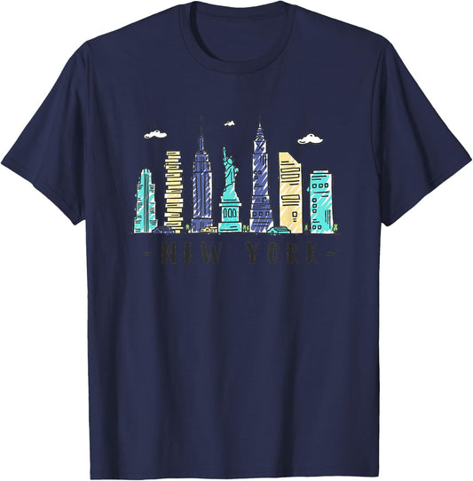 New York Skyline NYC NY City USA America Souvenir Gift T-Shirt - T-Shirt | Navy