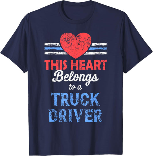 Truck Driver Wife, This Heart Belongs to a Truck Driver T-Shirt - T-Shirt | Navy
