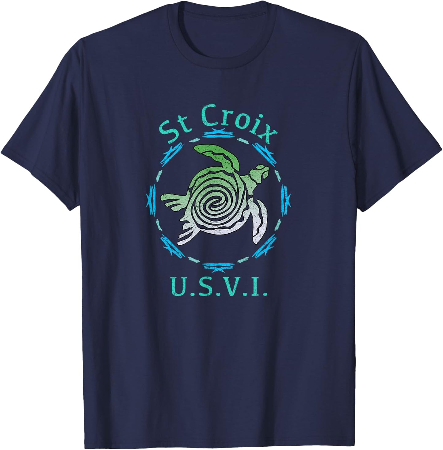 St. Croix USVI Vintage Tribal Turtle Gift T-Shirt - T-Shirt | Navy