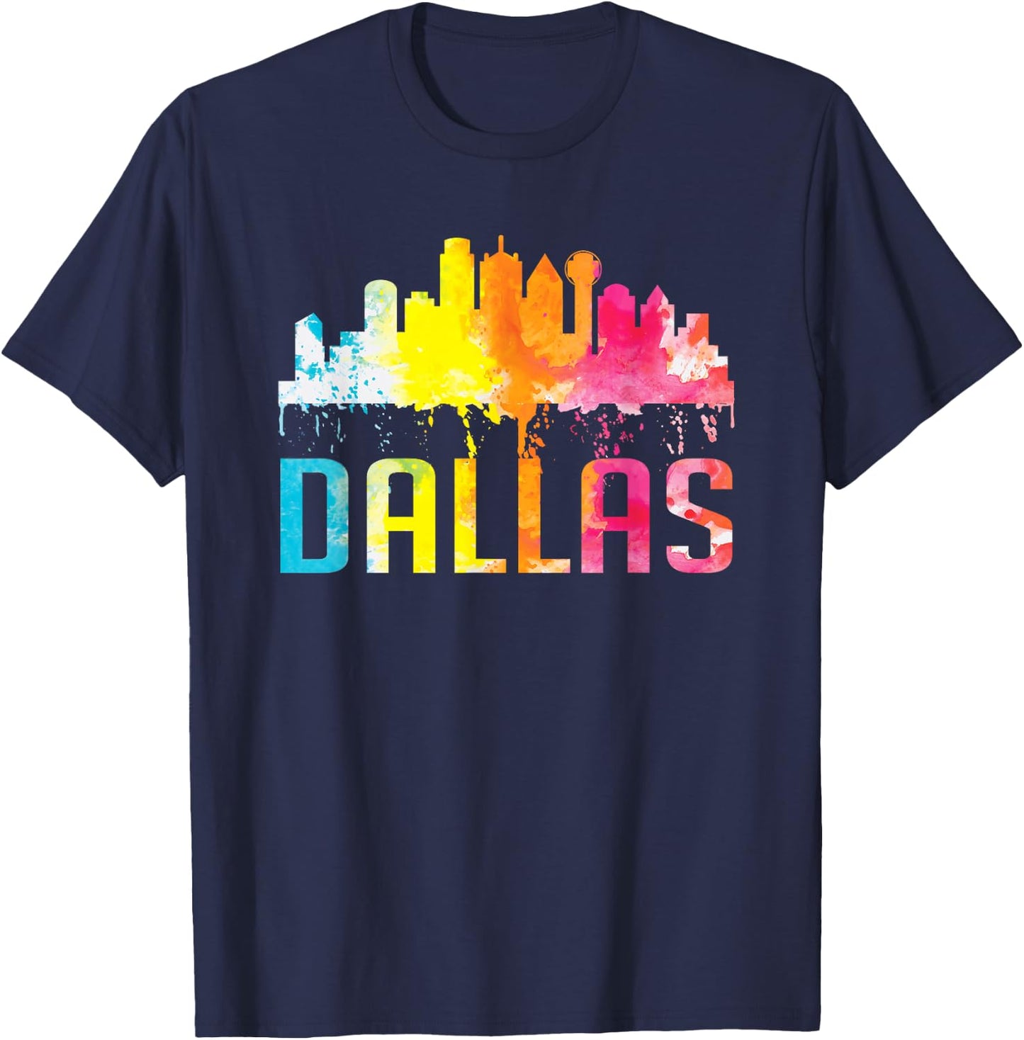 Dallas Texas Retro Watercolor Skyline Art Souvenir Gift T-Shirt - T-Shirt | Navy