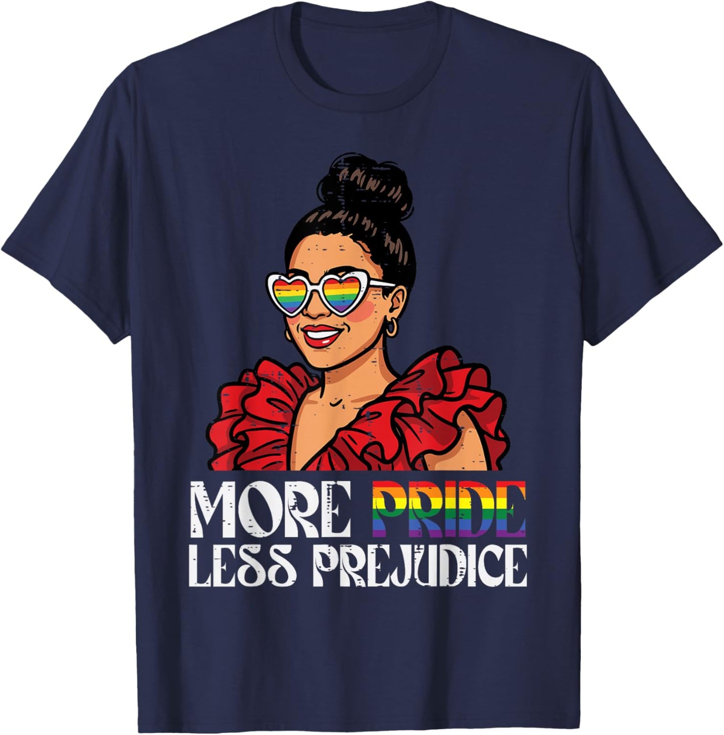 More Pride Less Prejudice LGBTQ Pride Flag Ally Women Men T-Shirt - T-Shirt | Navy