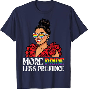 More Pride Less Prejudice LGBTQ Pride Flag Ally Women Men T-Shirt - T-Shirt | Navy