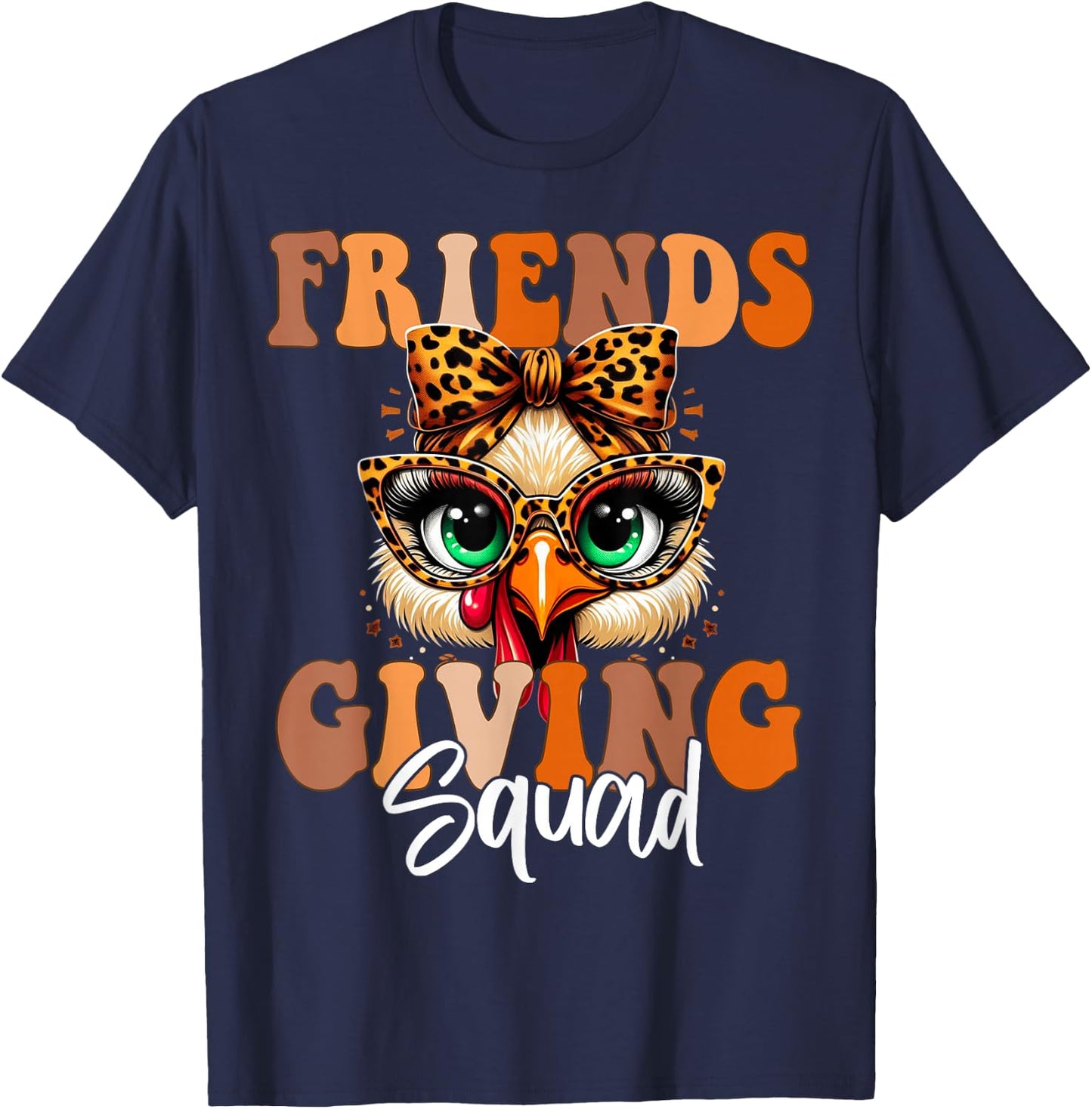 Friends Squad Thanksgiving 2024 Turkey Face Leopard T-Shirt - T-Shirt | Navy