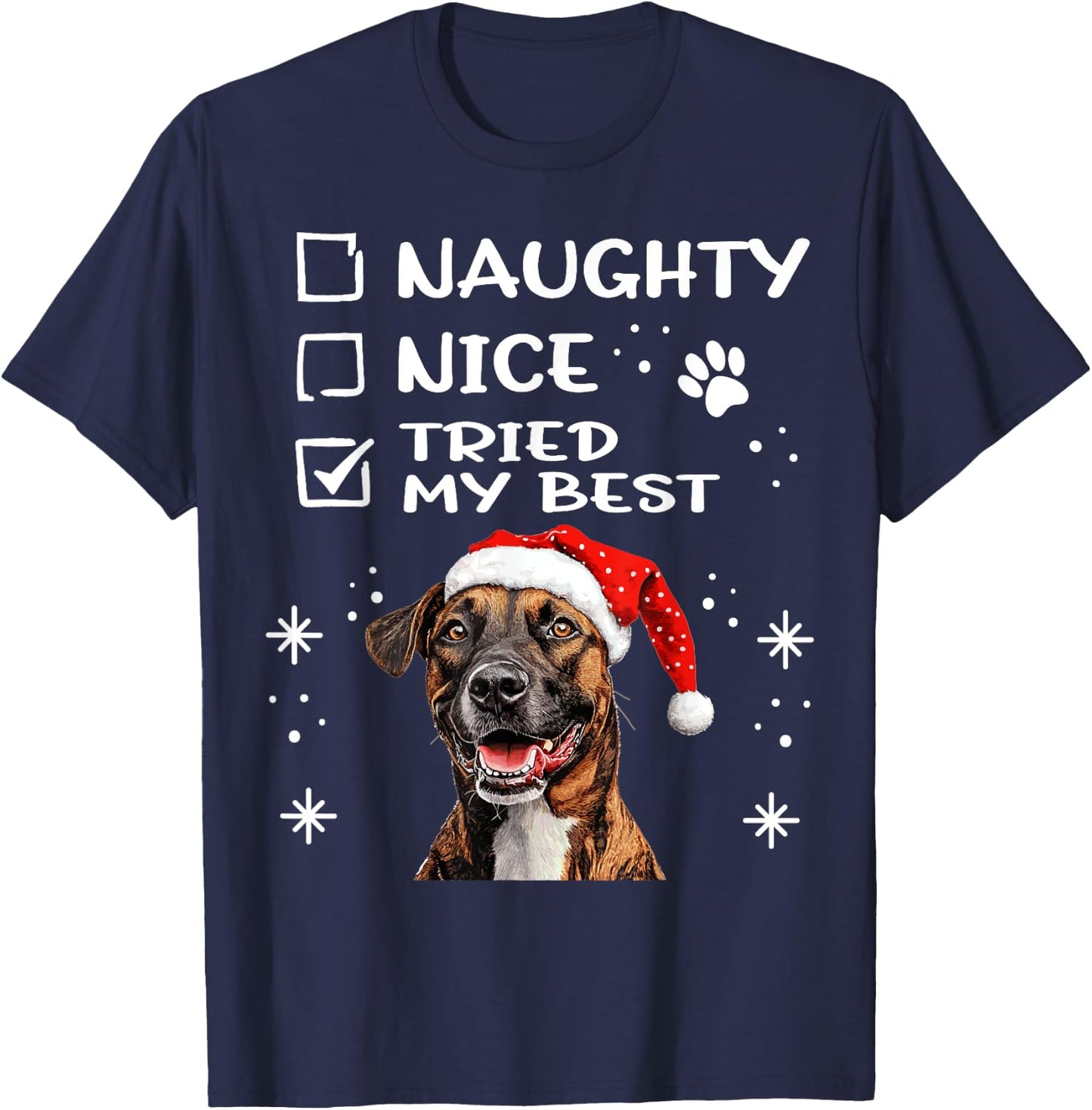 Cute Treeing Tennessee Brindle Dog Christmas Naughty Nice Men Women Kids T-Shirt - T-Shirt | Navy