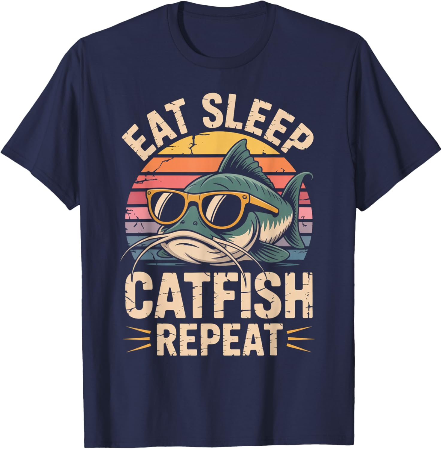 Eat Sleep Catfish Repeat Fishing T-Shirt - T-Shirt | Navy