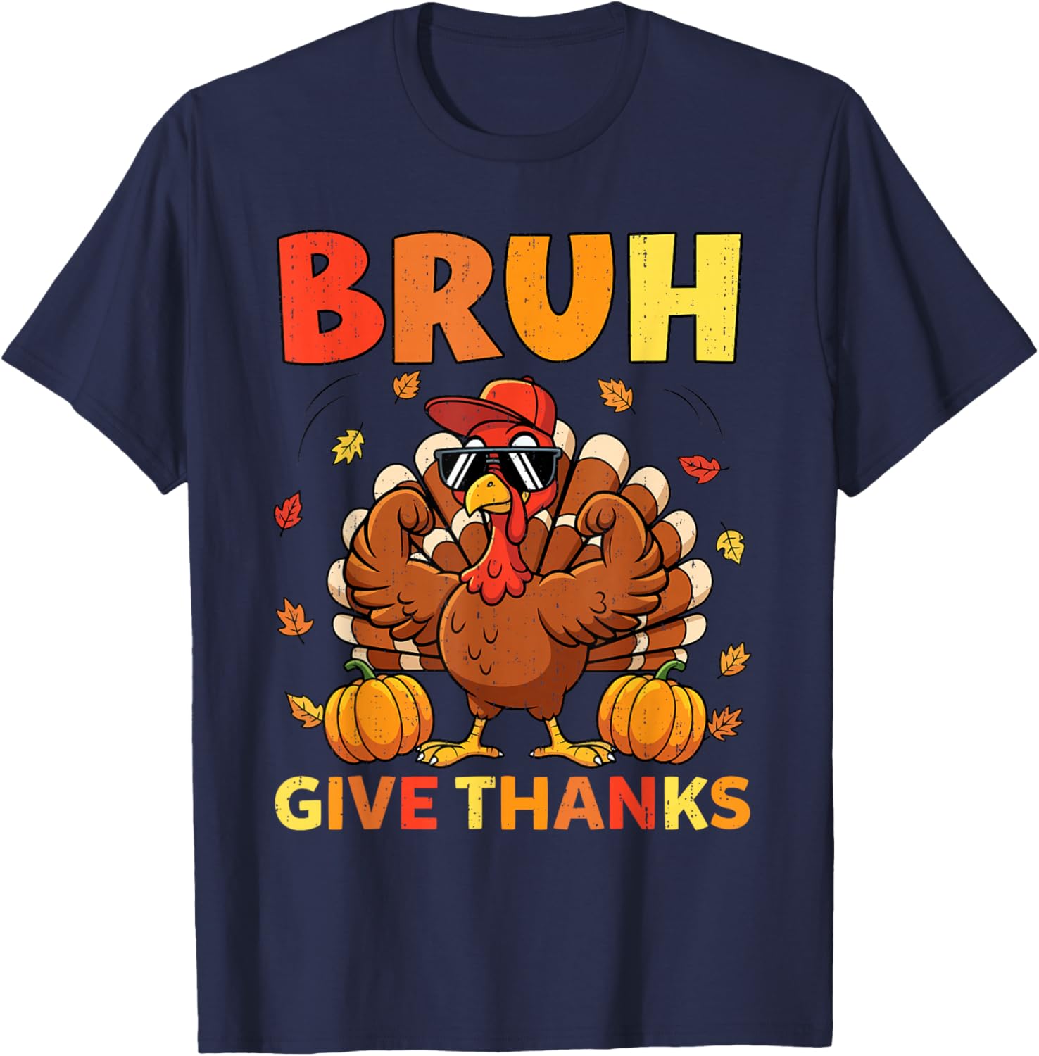 Bruh Meme Turkey Funny Fall Thanksgiving Boys Teens Kids T-Shirt - T-Shirt | Navy
