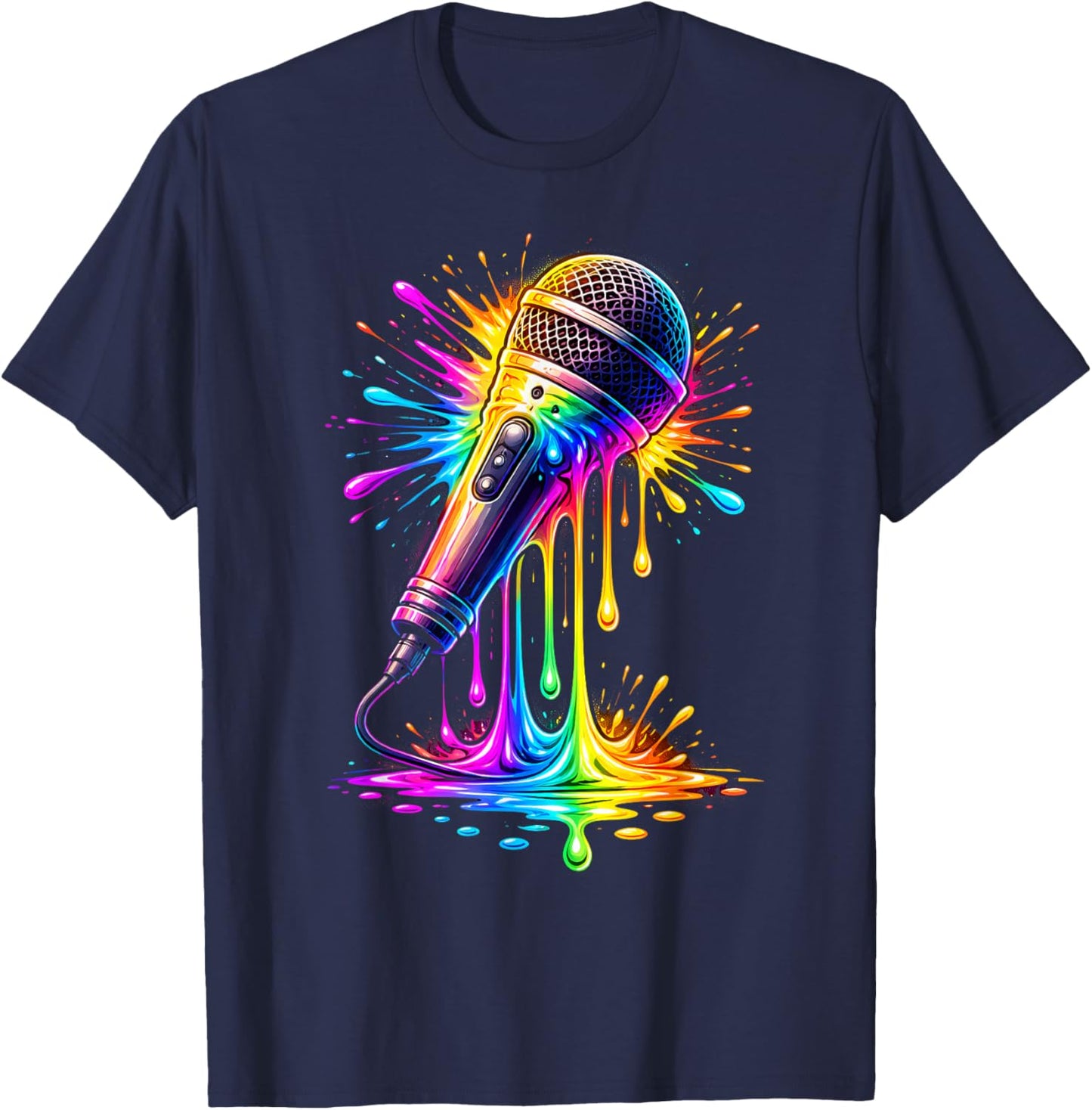 Color Splash Microphone Singer Music Graphic T-Shirt - T-Shirt | Navy