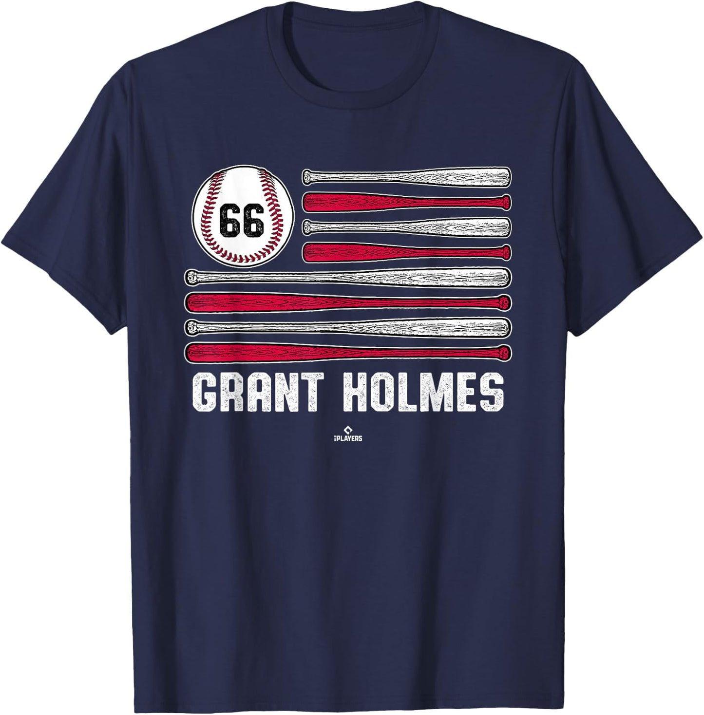 Baseball American Flag Grant Holmes Atlanta Baseball MLBPA T-Shirt - T-Shirt | Navy