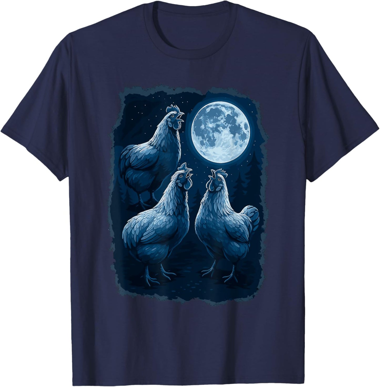 Chicken Howling At The Moon Wildlife Chickens Lovers T-Shirt - T-Shirt | Navy