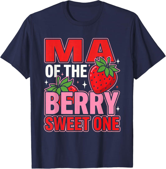 MA of The Berry Sweet One Strawberry Birthday Matching T-Shirt - T-Shirt | Navy