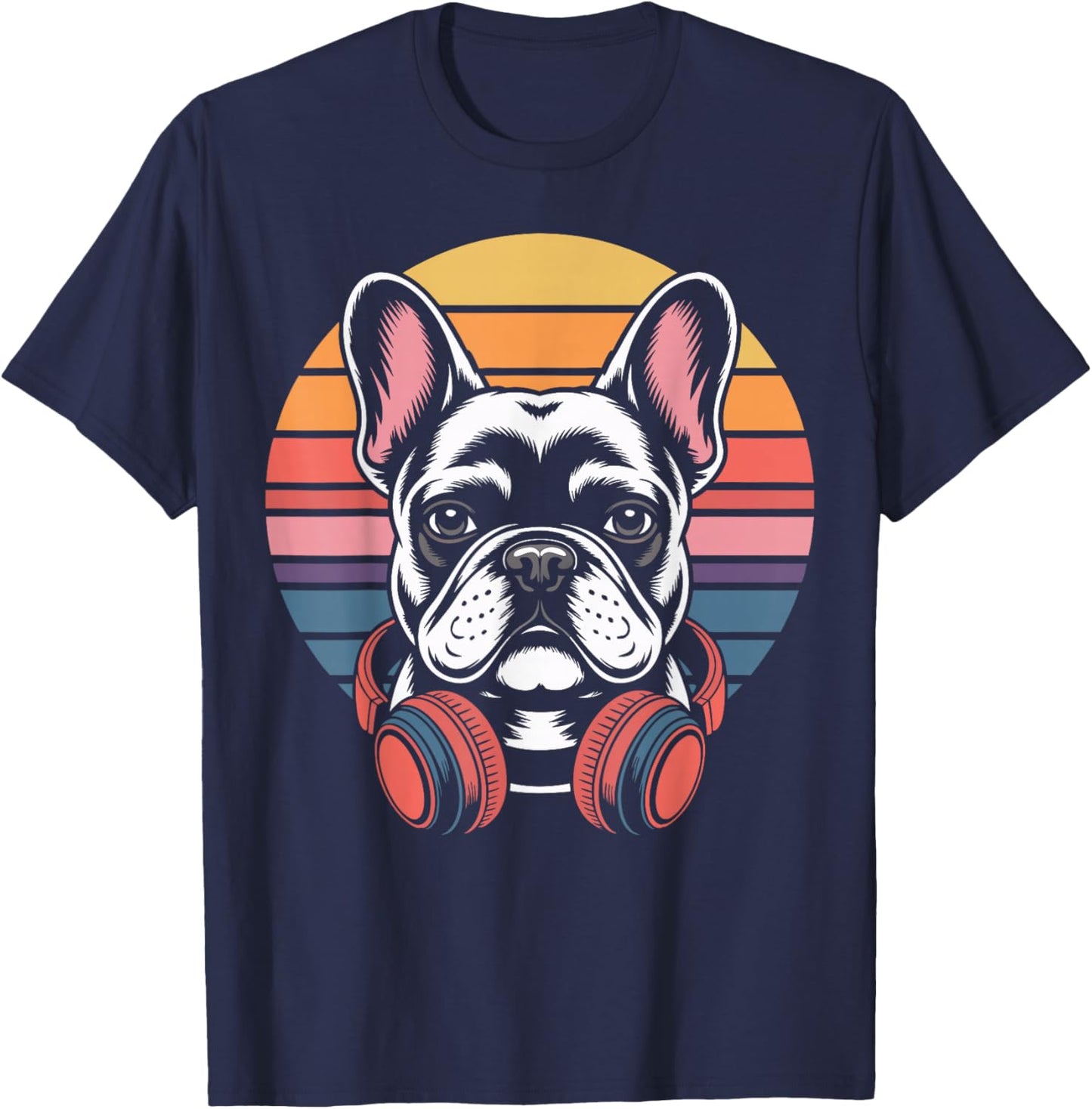 French Bulldog Headphones DJ French Bulldog T-Shirt - T-Shirt | Navy