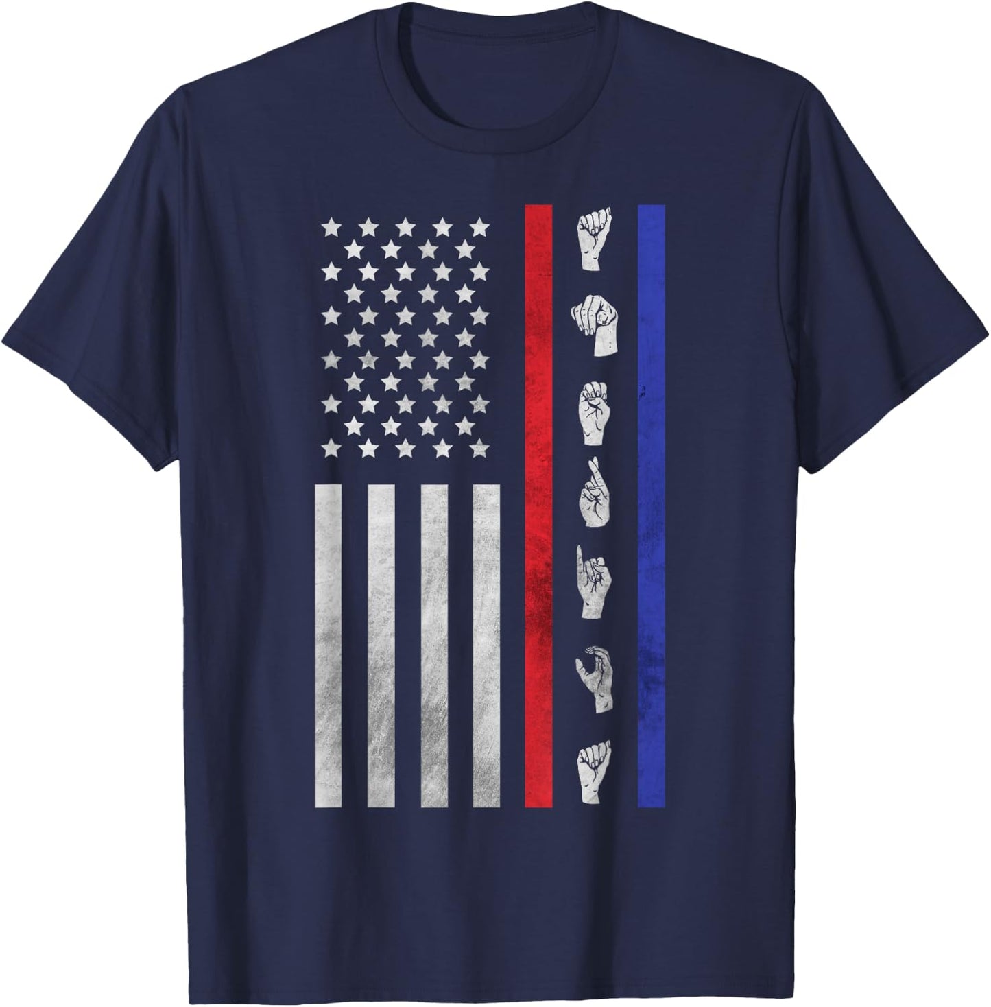 American Flag ASL Shirt American Sign Language America USA T-Shirt - T-Shirt | Navy