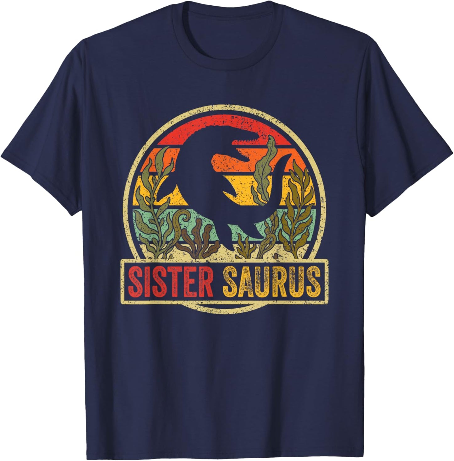 Vintage Retro Sister Saurus SeaRex Mosasaurus Dinosaur Girl T-Shirt - T-Shirt | Navy