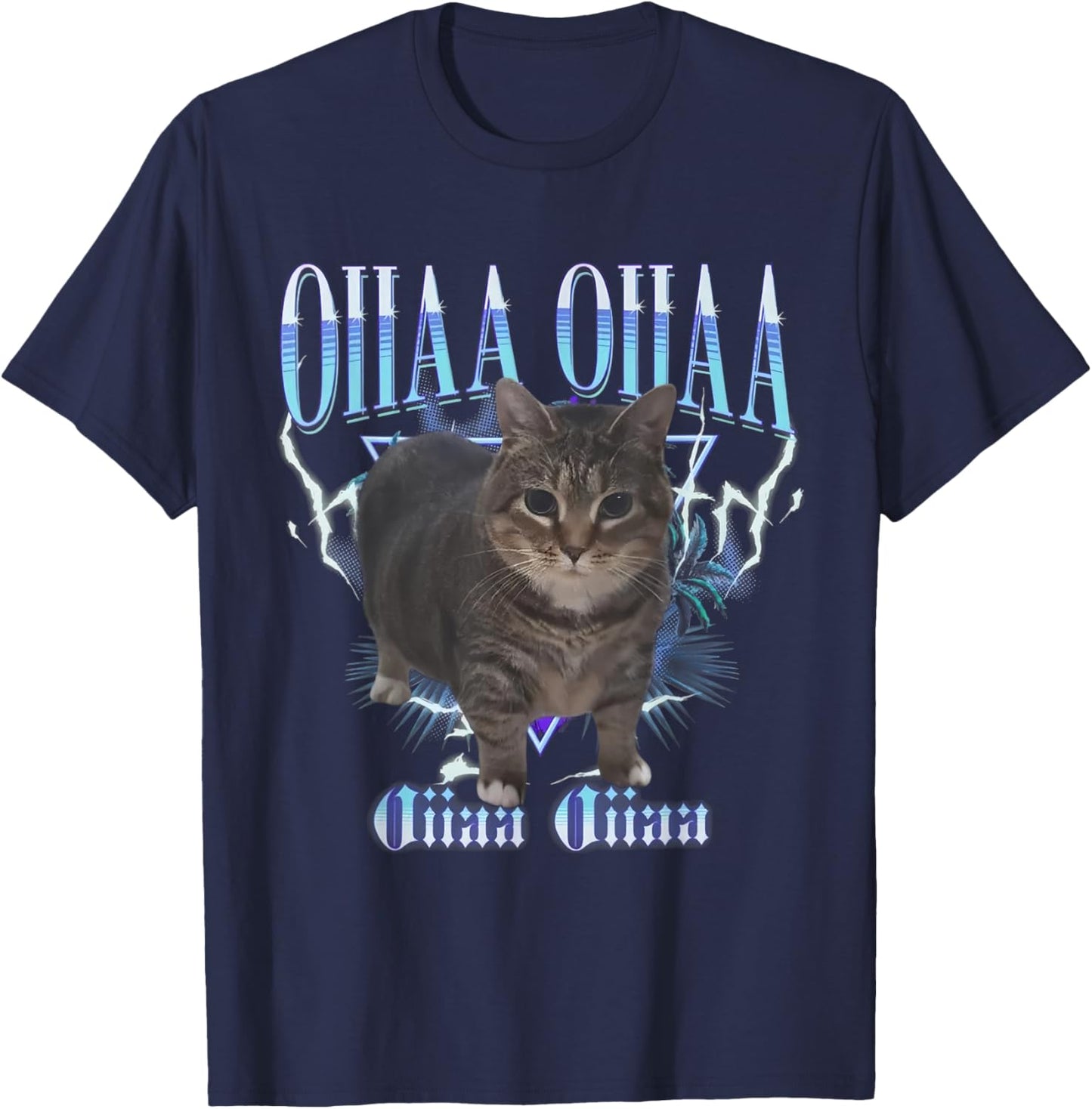 Funny Viral Spining Cat Meme Oiiaa Oiiaa Cat Silly Meme T-Shirt - T-Shirt | Navy