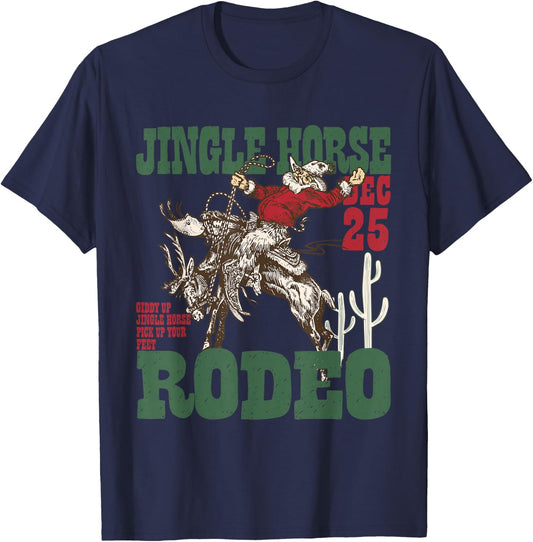Retro Jingle Horse Rodeo Christmas Funny Western Cowboy T-Shirt - T-Shirt | Navy