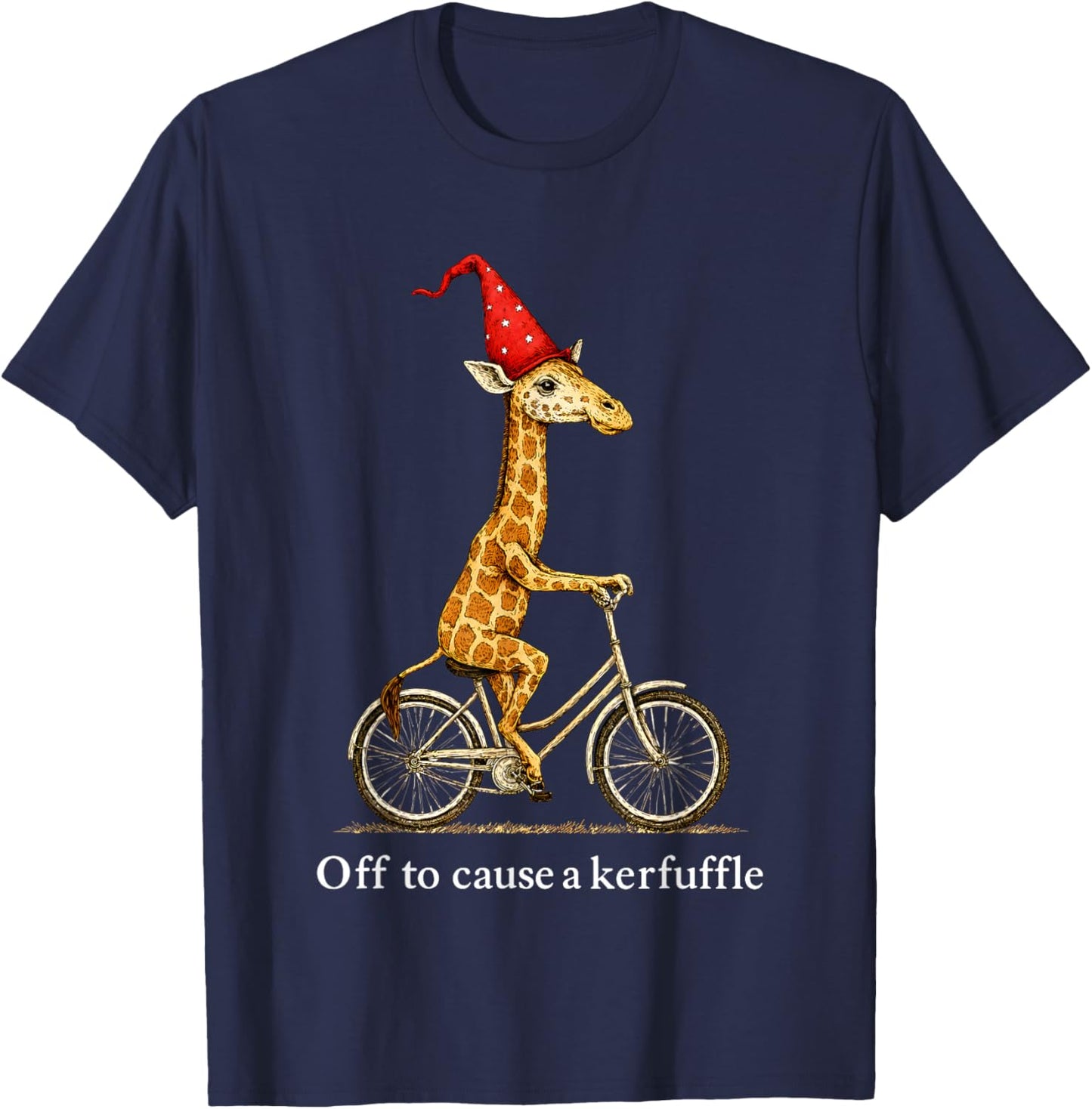 Giraffe Off to Cause A Kerfuffle T-Shirt - T-Shirt | Navy