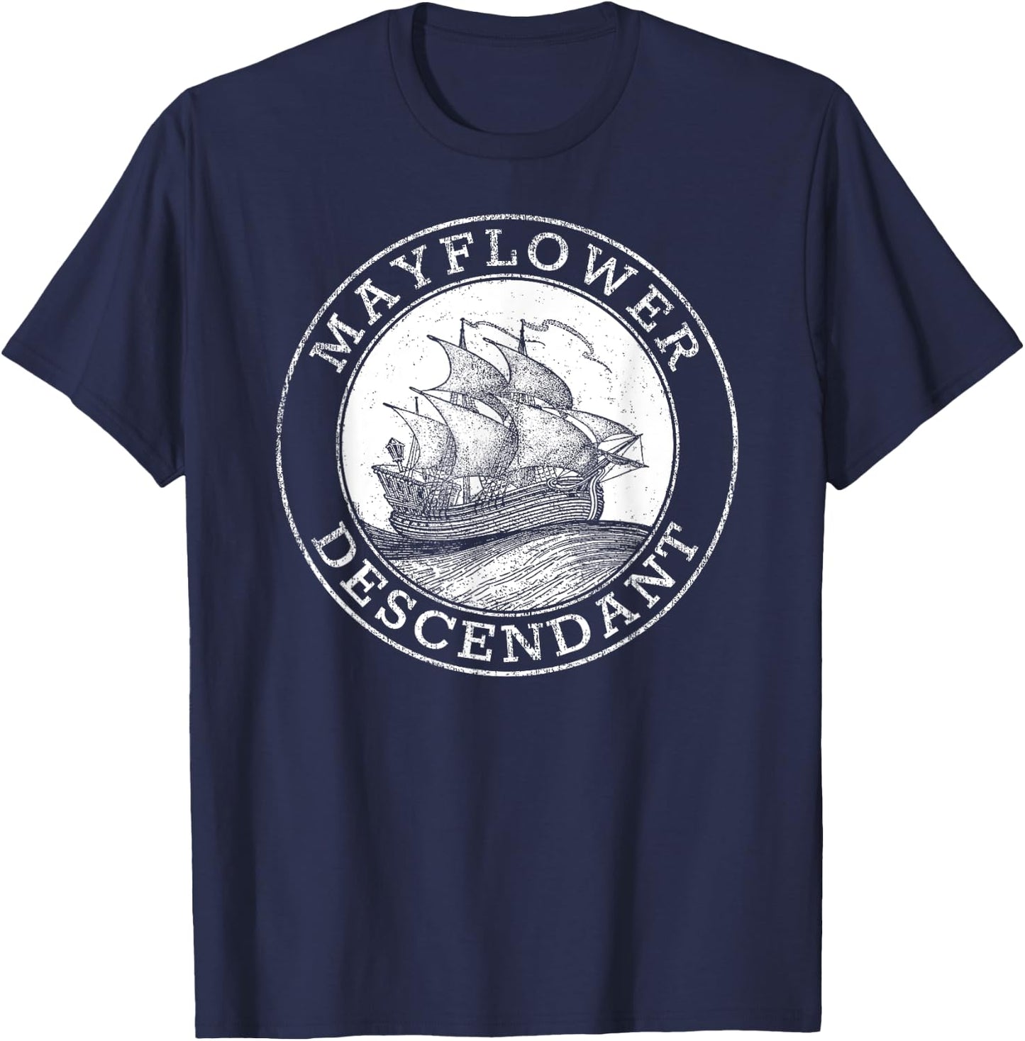 Mayflower Descendants 1620 Vintage Illustration T-Shirt - T-Shirt | Navy