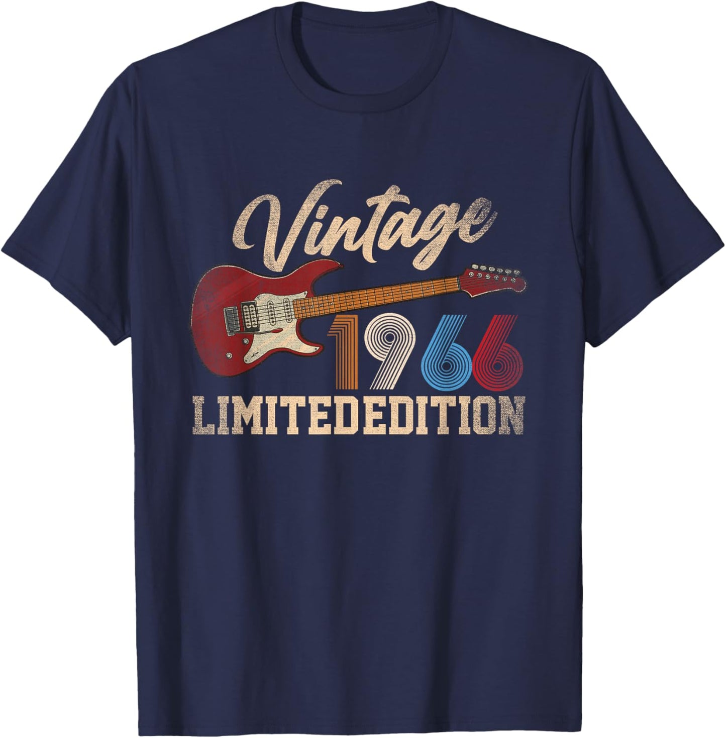60 Years Old Gifts Vintage 1966 60th Birthday Guitar Lover T-Shirt - T-Shirt | Navy