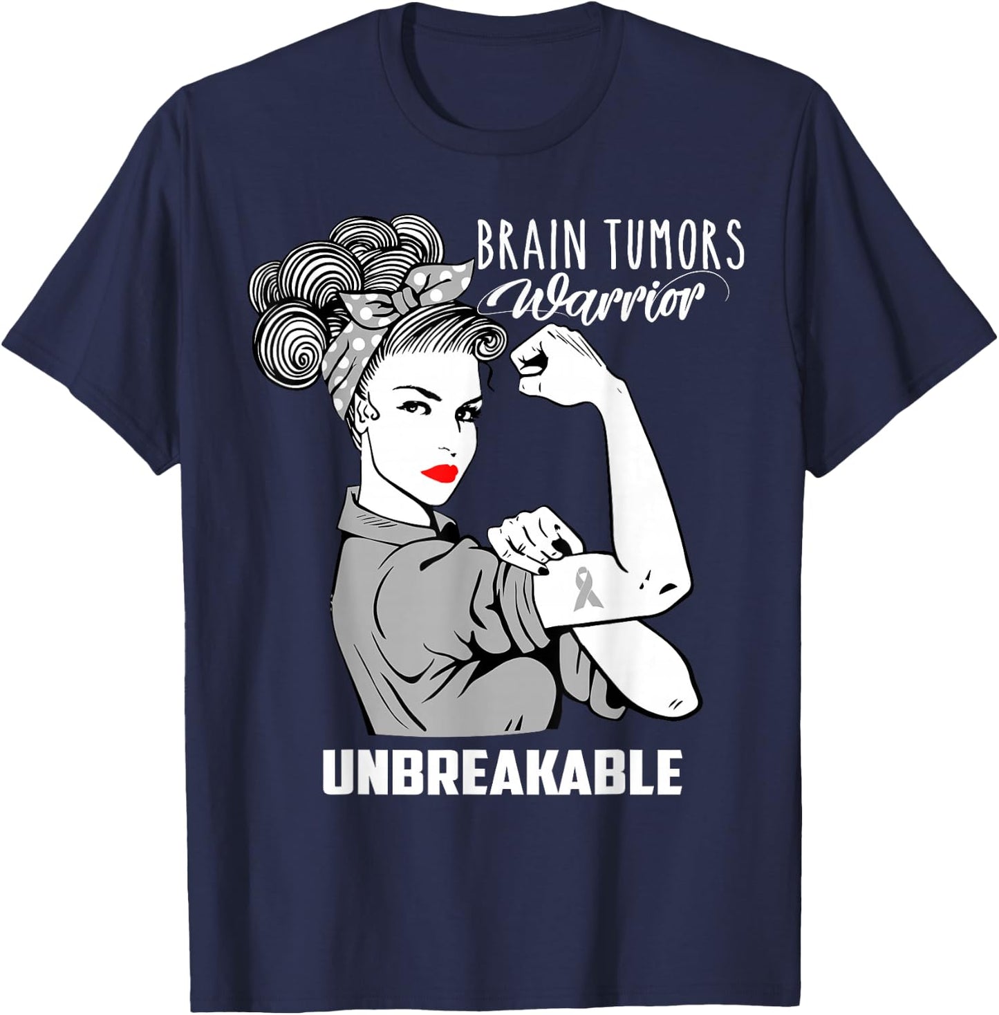 Brain Tumors Warrior Unbreakable Shirt Awareness Gift T-Shirt - T-Shirt | Navy